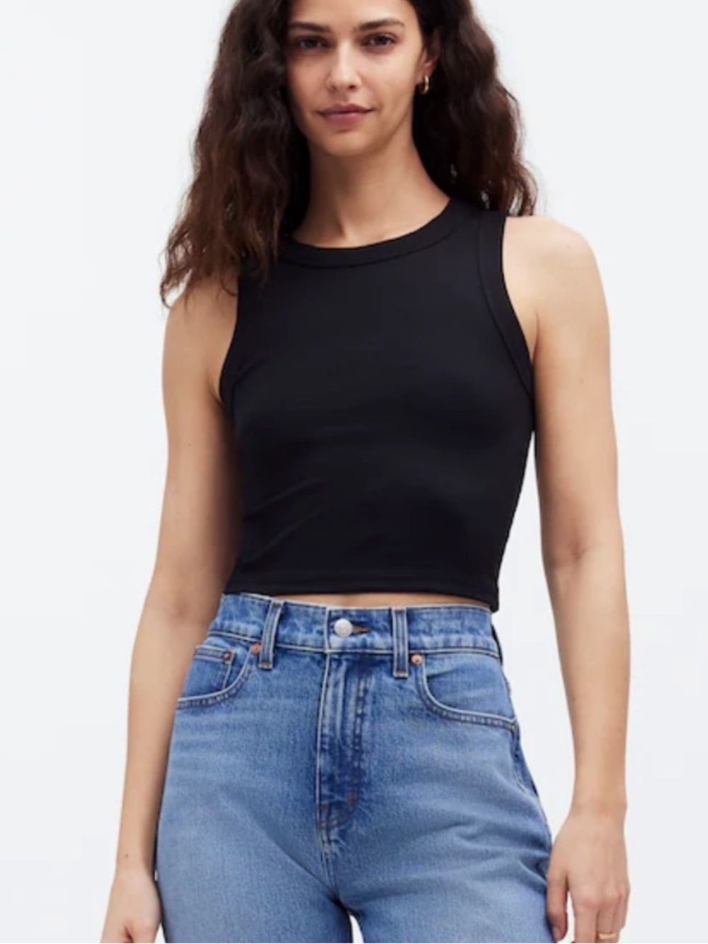 Madewell Black Sleeveless Ribbed Crop Tank
